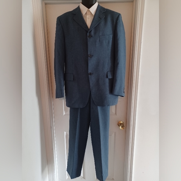 Mediterranea Men's Blue Suit, Retro Style, Made in Italy, 42L / 34x30 - Picture 1 of 8
